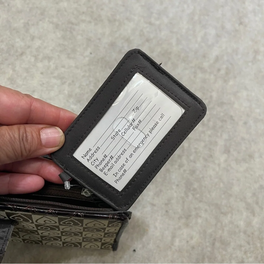 Y2K 2000’s Long Checkbook Zip Snap Wallet Brown Checker Heart Print Faux Croc
